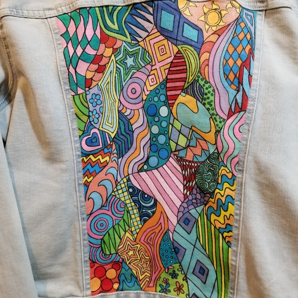 SALE! 2ร HP๐ Handpainted Denim Jacket Abstract - Picture 3 of 7